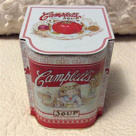 Vintage Campbell's Soup Tin Container Red Hinged Lid