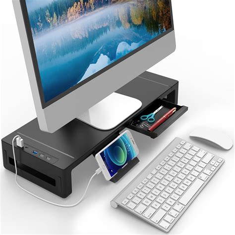 AQQEF Desktop Monitor Stand with Drawer, Monitor Stand Riser with Storage,Laptop and Computer ...