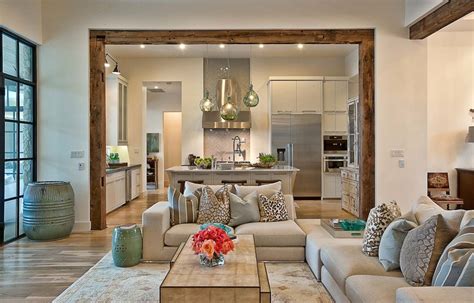 Elegant Suburban House With Exposed Interior Wood Beams