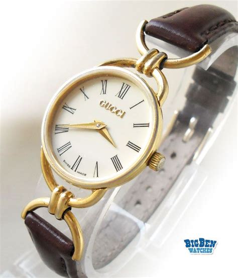 Vintage GUCCI 6000L Classic Leather Quartz Jewelry Watch Leather Band ...