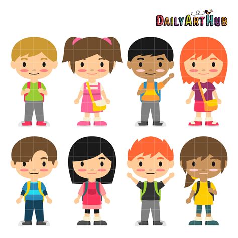 Cute School Kids Clip Art Set – Daily Art Hub // Graphics, Alphabets & SVG