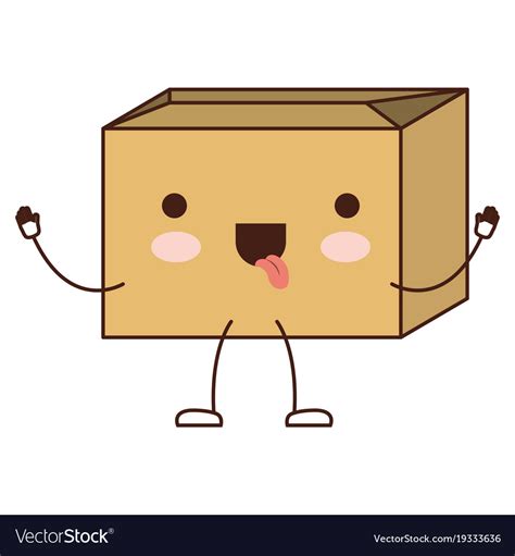 Sealed kawaii animated cardboard box in colorful Vector Image