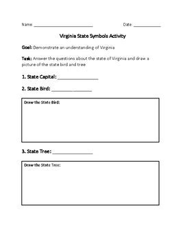 Virginia State Symbols Activity by Jwood Education | TPT