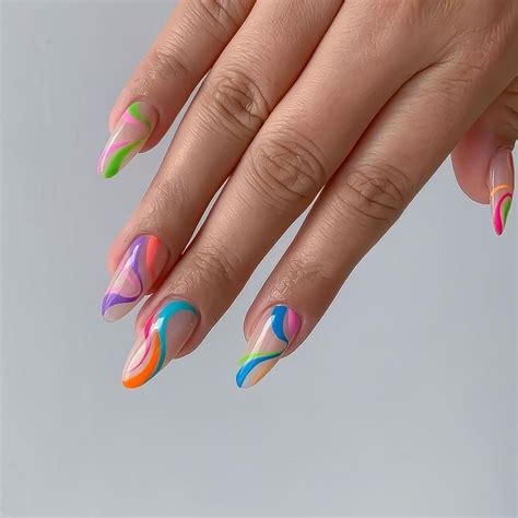 Multicolor pastel swirl nail art design summer spring 2021 in 2021 | Swirl nail art, Retro nails ...