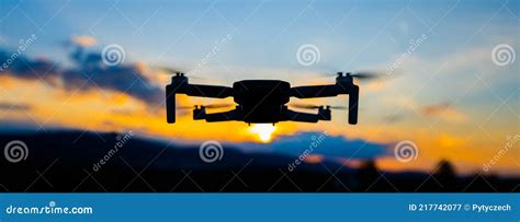 Drone Silhouette at Sunset Time Stock Image - Image of flight, sunshine: 217742077