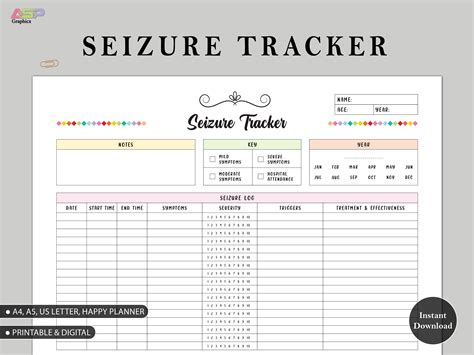 Monthly Seizure Tracker Chart Symptoms & Severity of Seizure - Etsy