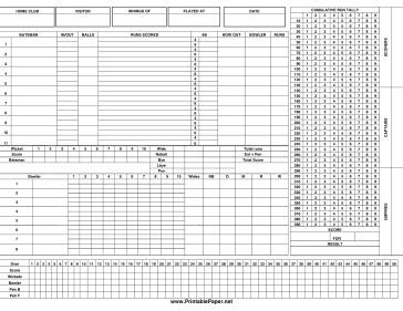 Printable Cricket Score Sheet