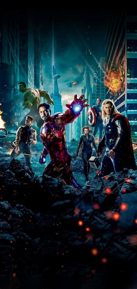 the avengers movie poster is shown with many characters in front of an ...