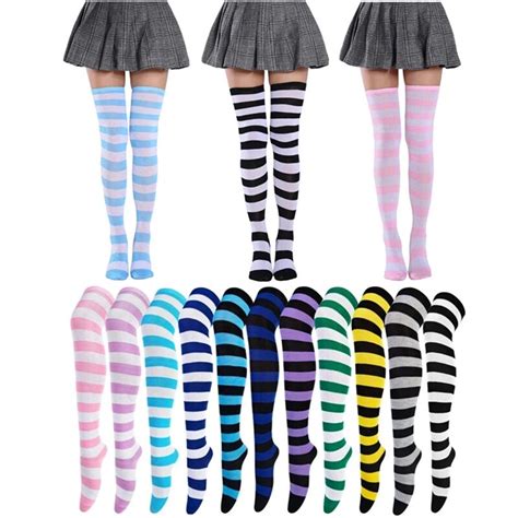 45R Fashion Striped Thigh High Over The Knee High Socks Women Long Stockings Ladies Girls Cott ...