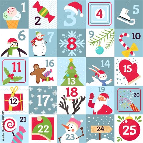 Advent calendar. Printable christmas gift, countdown day numbers to ...