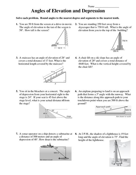 Angle Of Elevation And Depression Worksheet Multiple Choice Questions ...