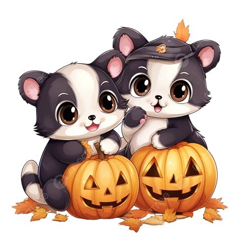 Happy Halloween Cartoon Cute Cat Rat And Panda Holding A Pumpkin, Mouse Cartoon, Cat Character ...