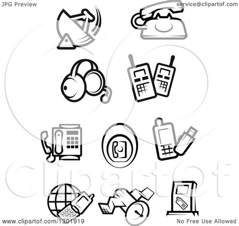 Clipart of Black and White Communications Icons - Royalty Free Vector Illustration by Vector ...