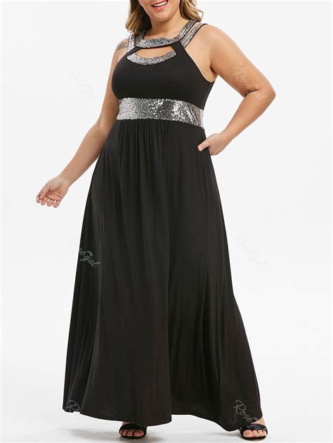 [37% OFF] Plus Size Cut Out Sequin Maxi Prom Dress | Rosegal