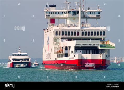 Red Funnel Line ferry Red Eagle and Jet Cat Red Jet 4 enter Cowes ...