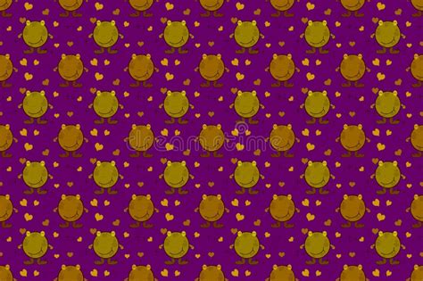 Seamless Wallpaper with Cute Pattern, Funny Round Brown Frog Cartoon Pattern on Purple ...