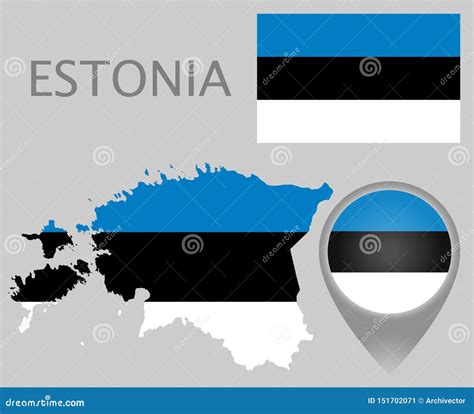 Estonia Flag, Map and Map Pointer Stock Vector - Illustration of mercator, cartography: 151702071