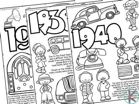 FREE American Decades History Coloring Pages