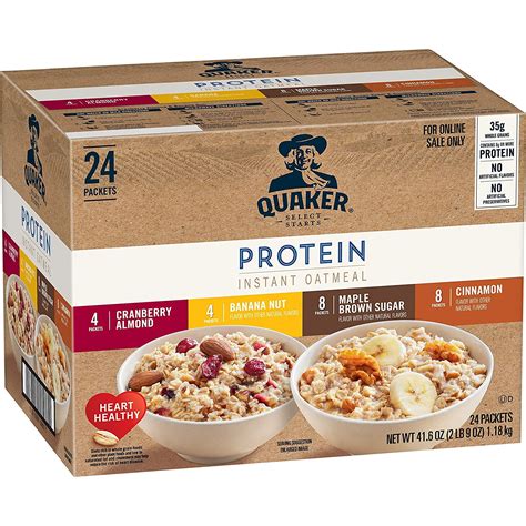 Quaker Instant Oatmeal, Protein 4 Flavor Variety Pack, 7g+ Protein ...