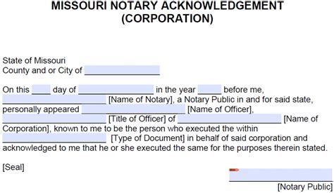 Free Missouri Notary Acknowledgement Forms - PDF - Word