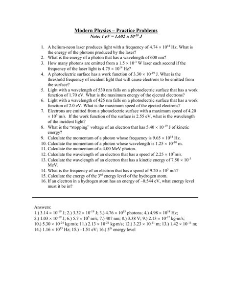 Modern Physics – Practice Problems