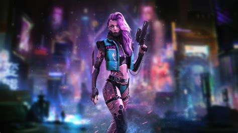 3840x2160 Cyberpunk Tatto Girl With Guns 4k 4K ,HD 4k Wallpapers,Images,Backgrounds,Photos and ...