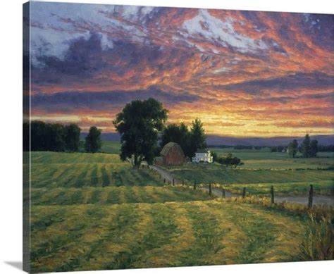 Farm Sunset | Farm scene painting, Farm paintings, Landscape paintings