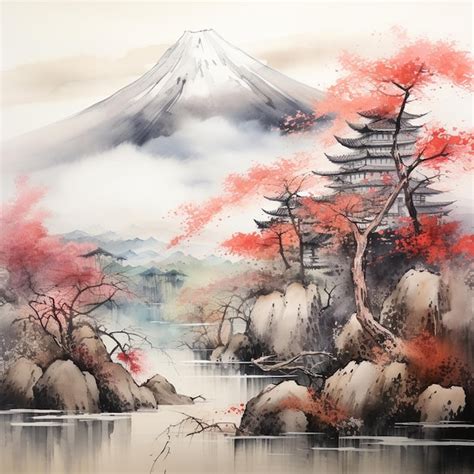 Premium AI Image | Modern Japanese Sumie Landscape Painting