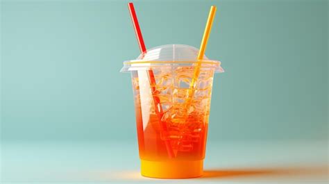 Premium AI Image | Plastic cup with drinking straw