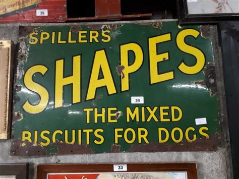 SPILLERS SHAPES Dog Biscuits enamel advertising sign.