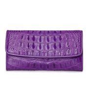 Ladies Crocodile Leather Flap Clutch Long Bi-fold Wallet Travel Purse