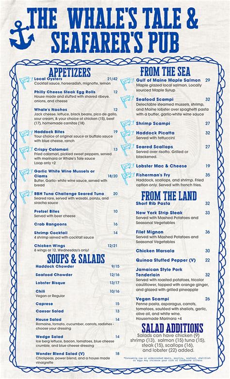 Whale's Tale Menu | Carousel Marina