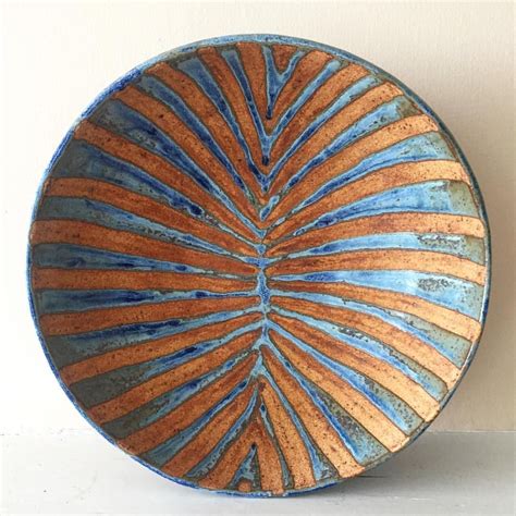 More completed work. Self portrait #16. Large, low stoneware bowl with wax resist and lapis ...