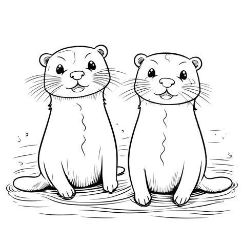 Two Cute Otter Coloring Page Outline Sketch Drawing Vector, Cute Otters Drawing, Cute Otters ...