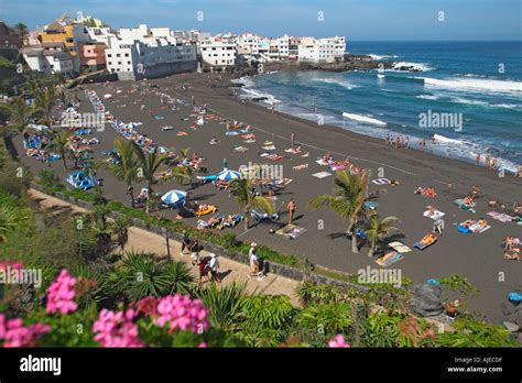 Playa Jardin, Puerto de la Cruz, Tenerife, Canaries, Espagne Banque D ...