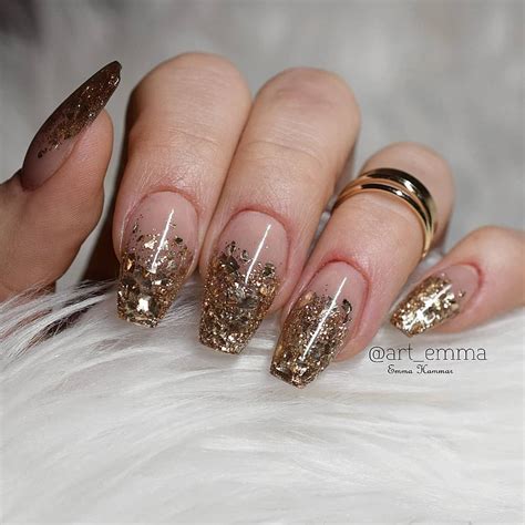 Acrylic nails with gold glitter fade for christmas and New years 🎆 ...