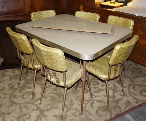 Vintage Formica Table & 4 Chairs around 1960's gold tone vinyl chairs - Formica table top with one l