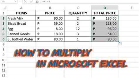 Excel Multiplication Formula Cheat Sheet