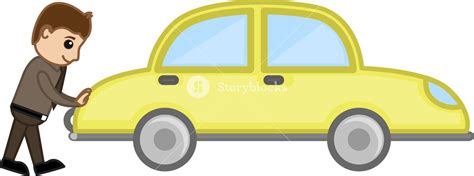 Pushing The Car - Cartoon Man Vector Royalty-Free Stock Image - Storyblocks