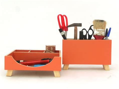 Desk Organizer Orange, Desktop Set Organizer, Wood Desk organizer, School Desktop Wood set ...