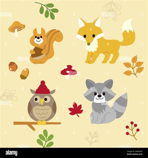 Hand drawn autumn animals set Vector illustration Stock Vector Image ...