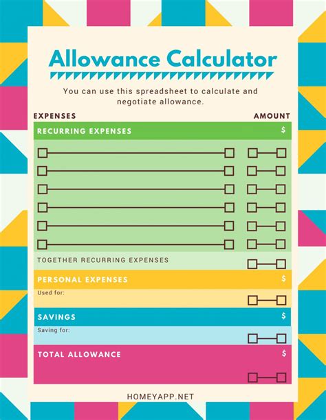 Allowance Calculator Printable - Homey App for Families