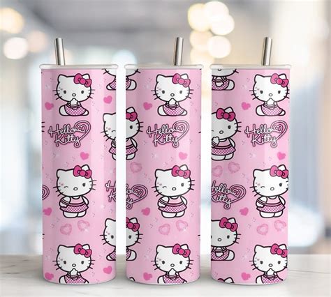 20oz Hello Cat Tumbler Wrap PNG, Kitty, Kawaii, Skinny Tumbler, Digital Download, Sublimation ...