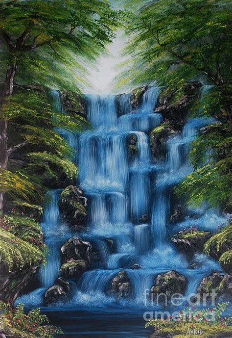 Waterfall Oil Painting Poster By Avril Brand | Waterfall paintings, Waterfall oil painting ...