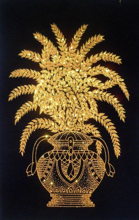 Sri Lanka (Ceylon) Hand Printed Glitter Canvas Art, Textile Art of Oil Painting Golden ...