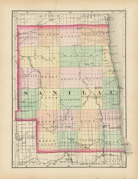 SANILAC COUNTY Michigan 1873 Map Replica or Genuine | Etsy