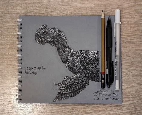 Heyuannia huangi is an oviraptorid from China. Materials: black and white gel pen, pencil is ...