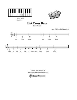 Hot Cross Buns (2) - Kids Free Piano Sheet Music PDF