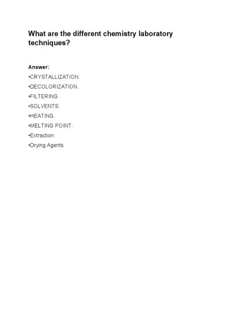 What Are The Different Chemistry Laboratory Techniques | PDF