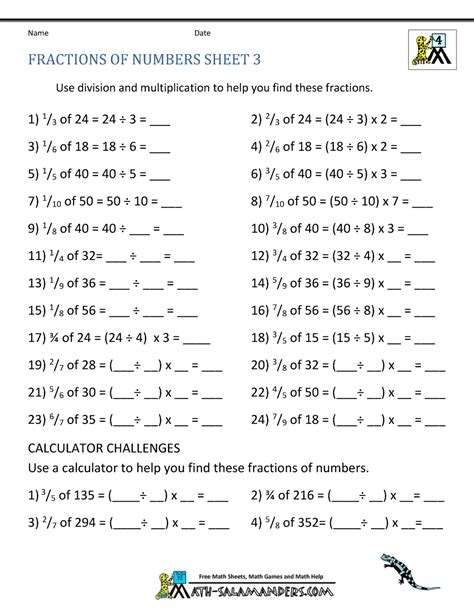 Fractions Printable Worksheets